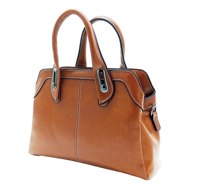 Bolso Tote de Piel Canela con Estructura Refinada y Detalles Elegantes